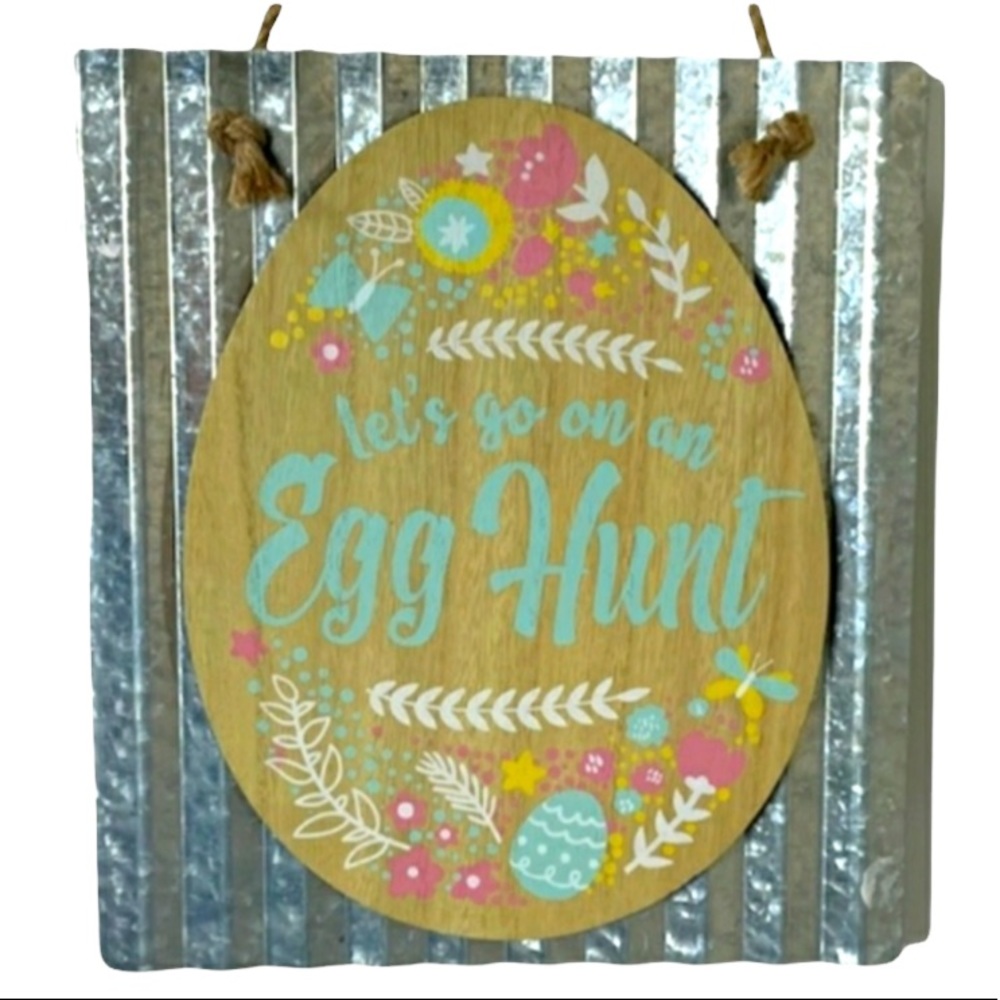Easter Egg Hunt Wood and Tin Sign Hanging Decor
